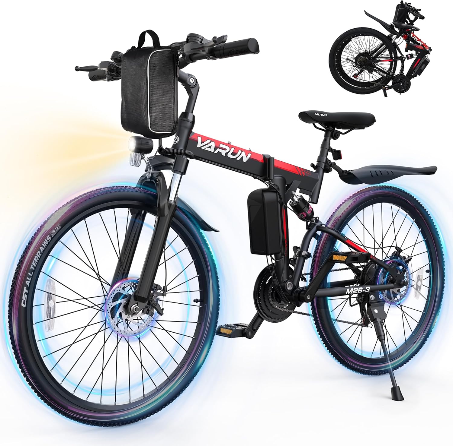 VARUN Electric Bike - 7-Speed Gears & 21-Speed Gears Folding Electric Bike - Ebike for Adults,Up to 20+MPH & 50 Mile Range, Dual Disc Brakes & Dual Hydraulic Suspension