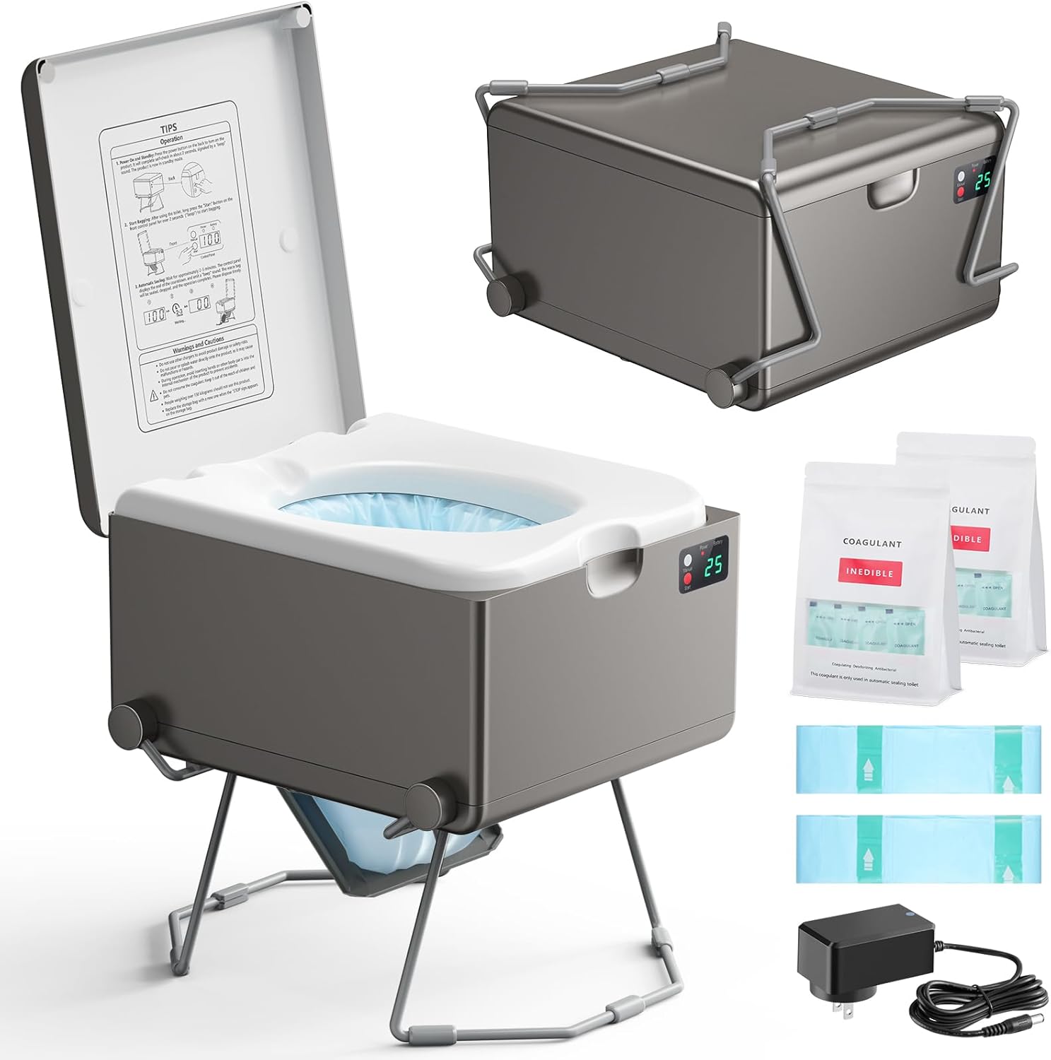 Dry Flush Toilet – Waterless, Odorless, Self-Contained | Rechargeable Portable Toilet for RVs, Van, Boat, Tiny House, Off-Grid | Easier to Use Than Composting or Incinerator Toilets