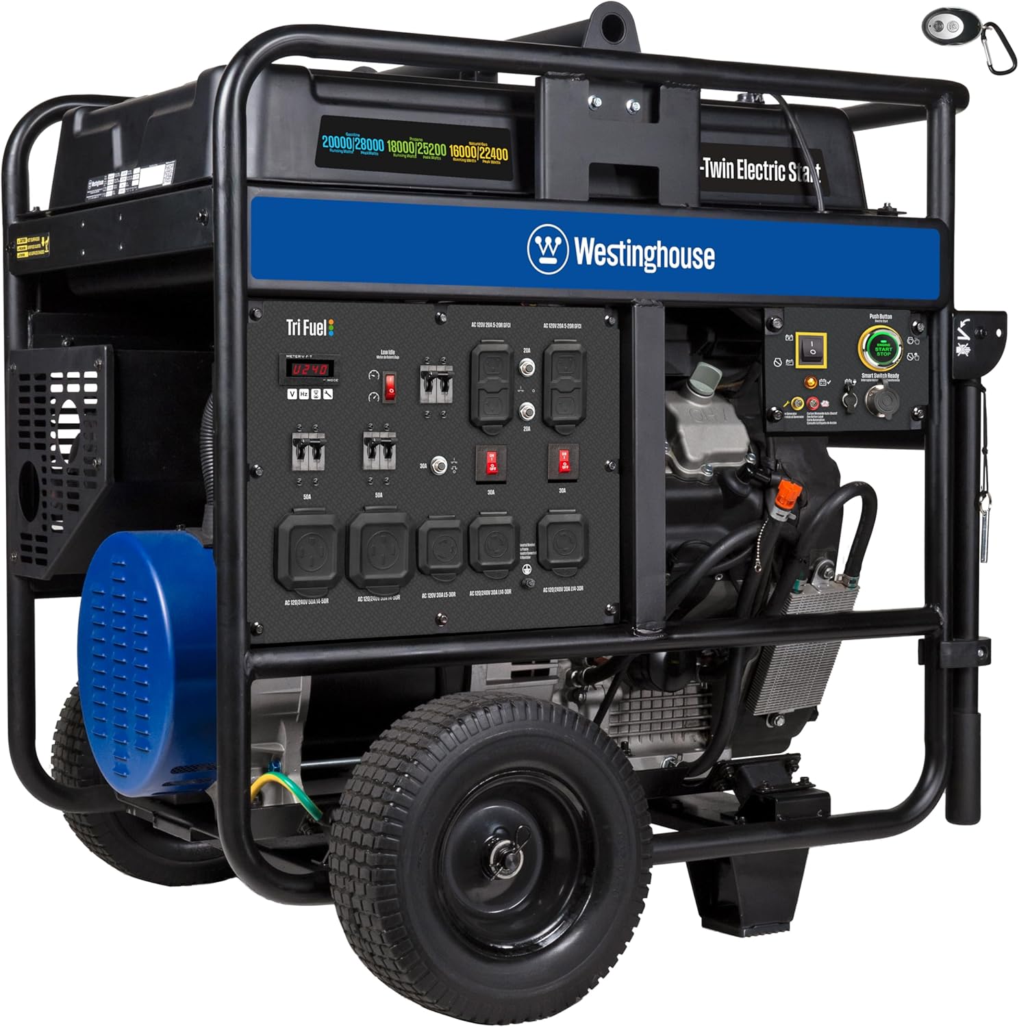 Westinghouse 28000 Peak Watt Tri-Fuel Home Backup Portable Generator, Remote Electric Start, Transfer Switch Ready, Gas, Propane, and Natural Gas Powered