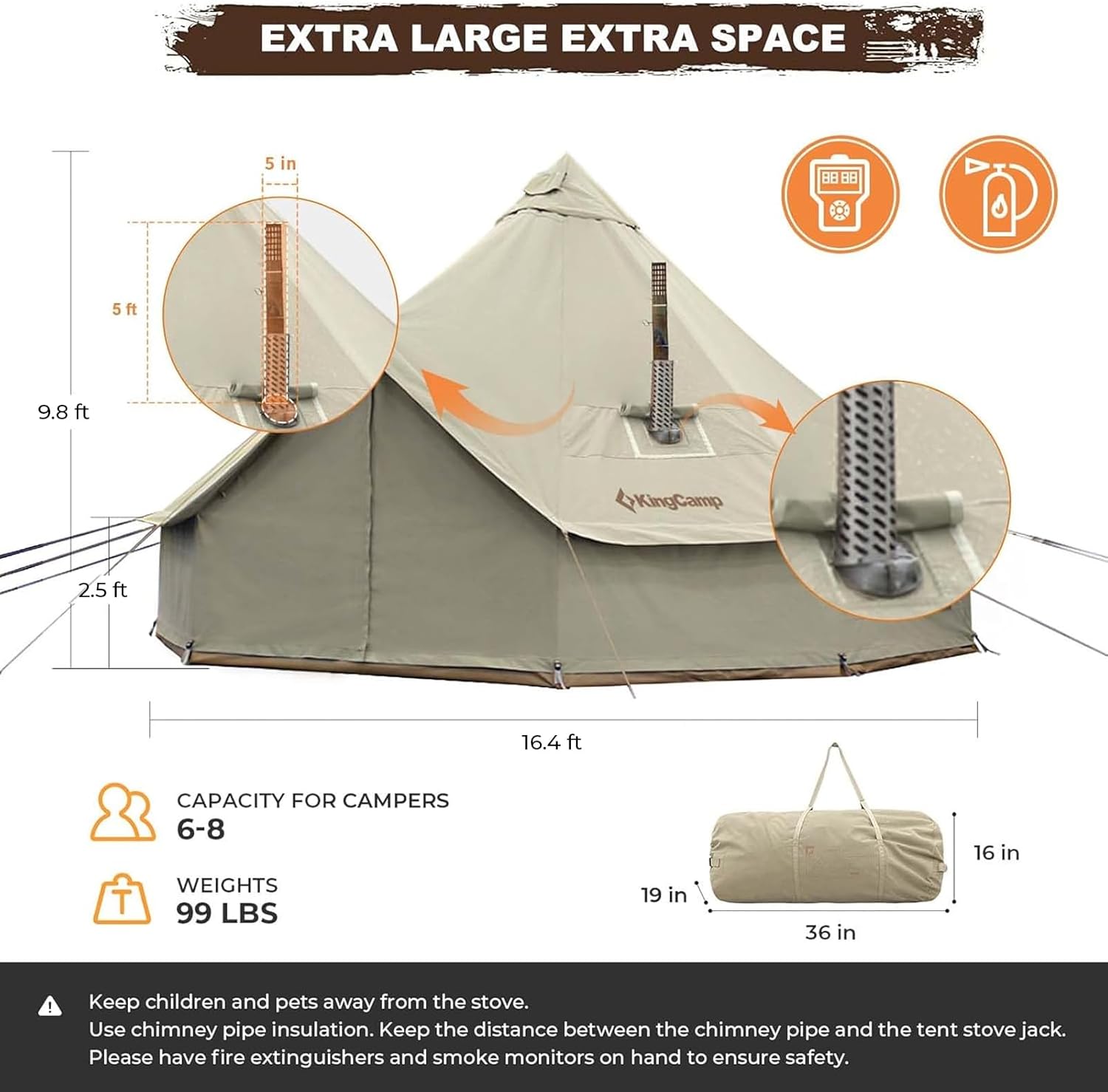KingCamp Canvas Bell Yurt Tents, 4 Seasons Large Waterproof & Windproof Luxury Glamping Tent w/Stove Jack for Family Outdoor Camping, Hunting, Parties - Image 4