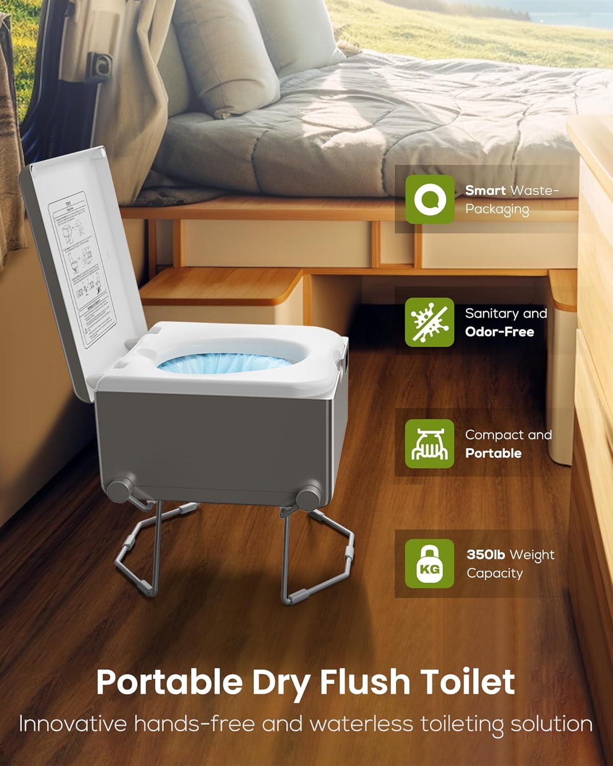 Dry Flush Toilet – Waterless, Odorless, Self-Contained | Rechargeable Portable Toilet for RVs, Van, Boat, Tiny House, Off-Grid | Easier to Use Than Composting or Incinerator Toilets - Image 6