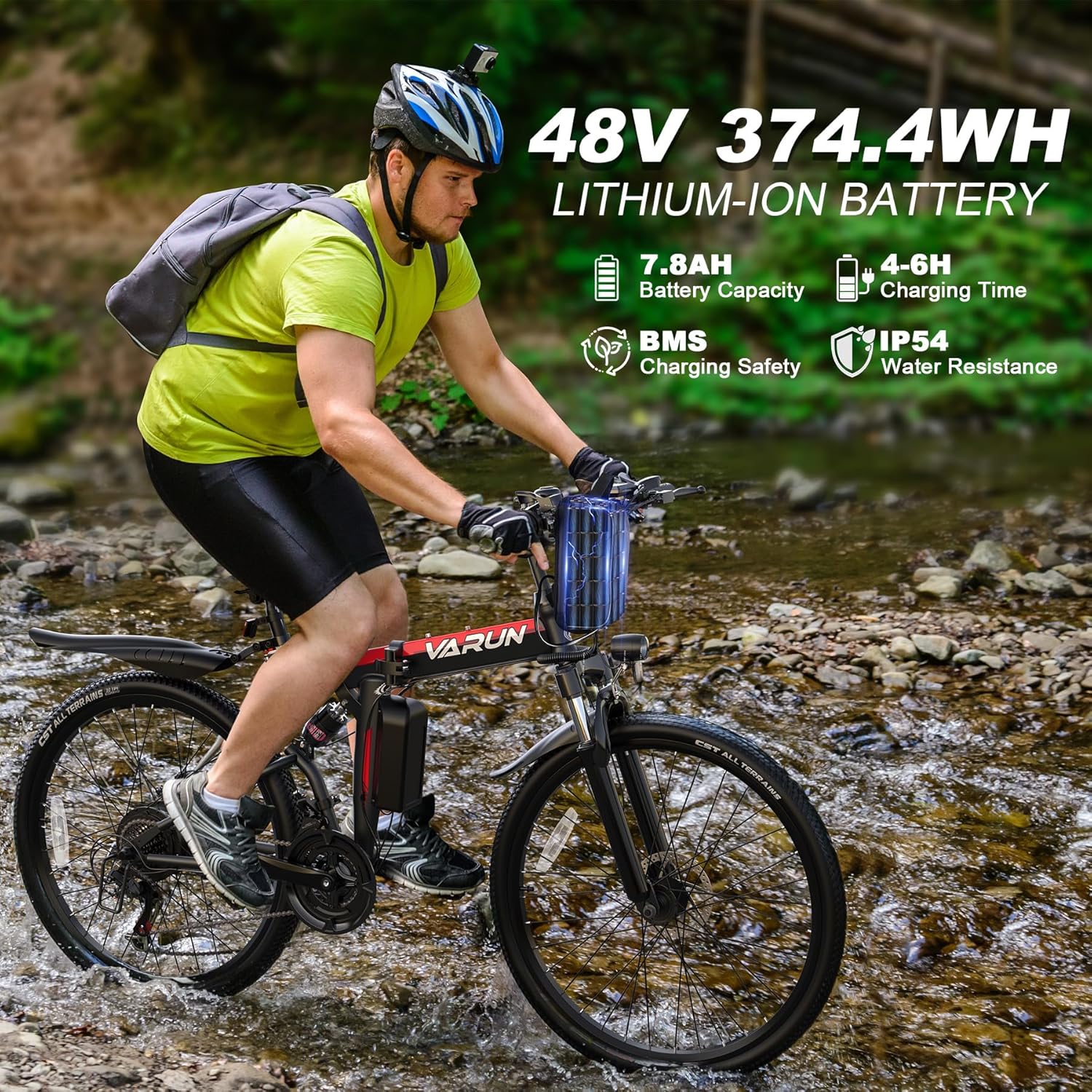 VARUN Electric Bike - 7-Speed Gears & 21-Speed Gears Folding Electric Bike - Ebike for Adults,Up to 20+MPH & 50 Mile Range, Dual Disc Brakes & Dual Hydraulic Suspension - Image 4