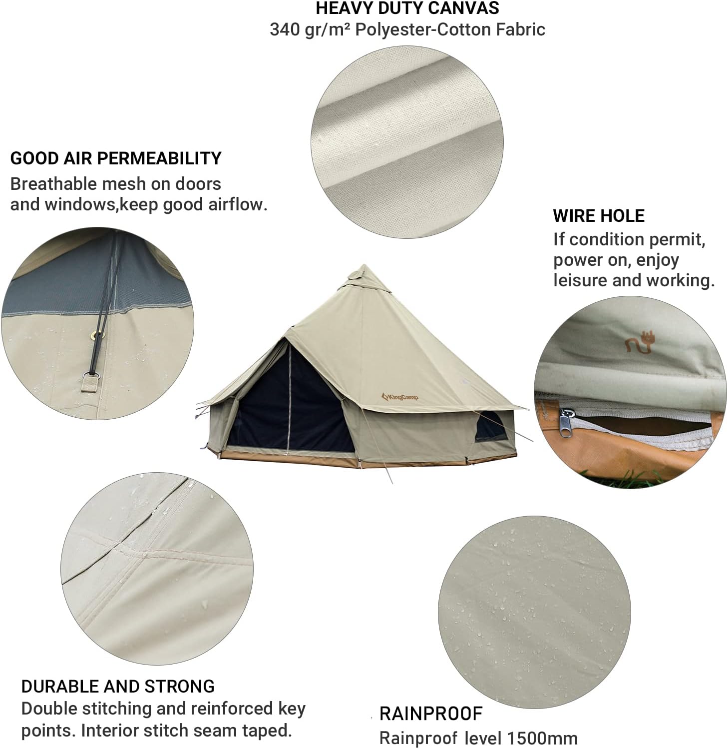 KingCamp Canvas Bell Yurt Tents, 4 Seasons Large Waterproof & Windproof Luxury Glamping Tent w/Stove Jack for Family Outdoor Camping, Hunting, Parties - Image 3