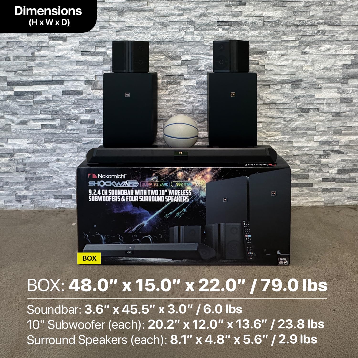 Nakamichi Shockwafe Ultra 9.2.4 Channel Dolby Atmos/DTS:X Soundbar with Dual 10" Subwoofers (Wireless), 4 Rear Surround Effects Speakers, eARC and SSE Max Technology (Flagship) - Image 4