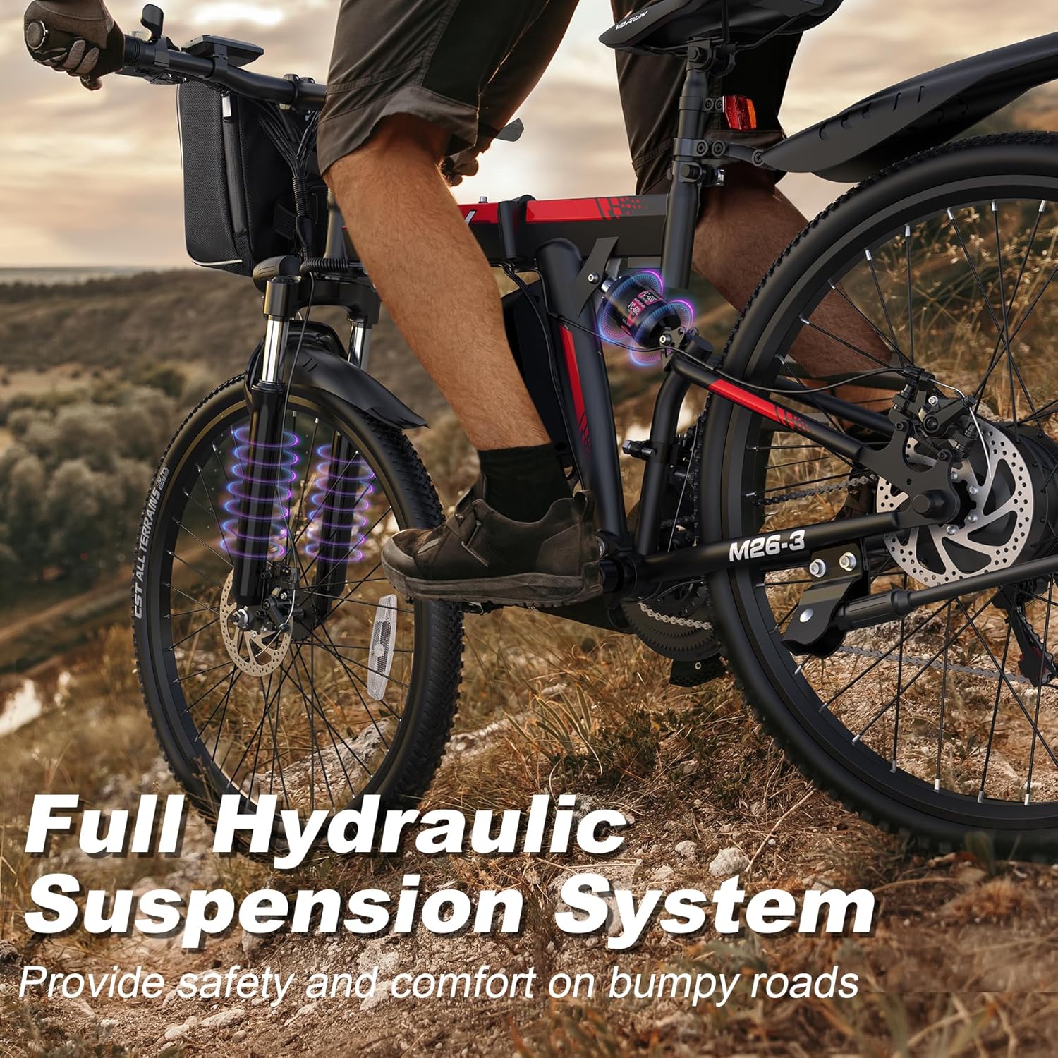 VARUN Electric Bike - 7-Speed Gears & 21-Speed Gears Folding Electric Bike - Ebike for Adults,Up to 20+MPH & 50 Mile Range, Dual Disc Brakes & Dual Hydraulic Suspension - Image 3